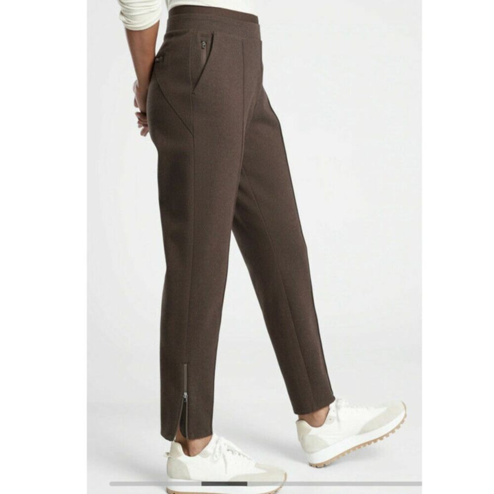 Athleta Venice heathered pintuck pants brown trouser pull on stretch medium
